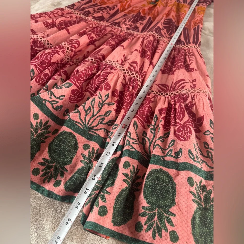 Farm Rio Pink Anika Macaws Maxi Dress XL Tropical Resort Boho Luxury - Picture 8 of 13